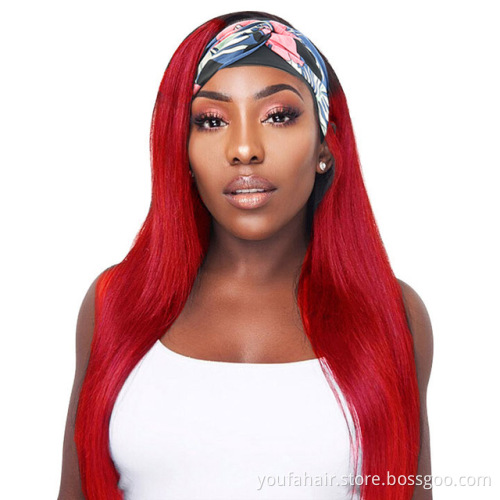 Cheap 10A Ombre Color 1B Red 100% Human Hair Headband Wigs Full Machine Made Glueless None Lace Remy Hair Wigs For Black Women